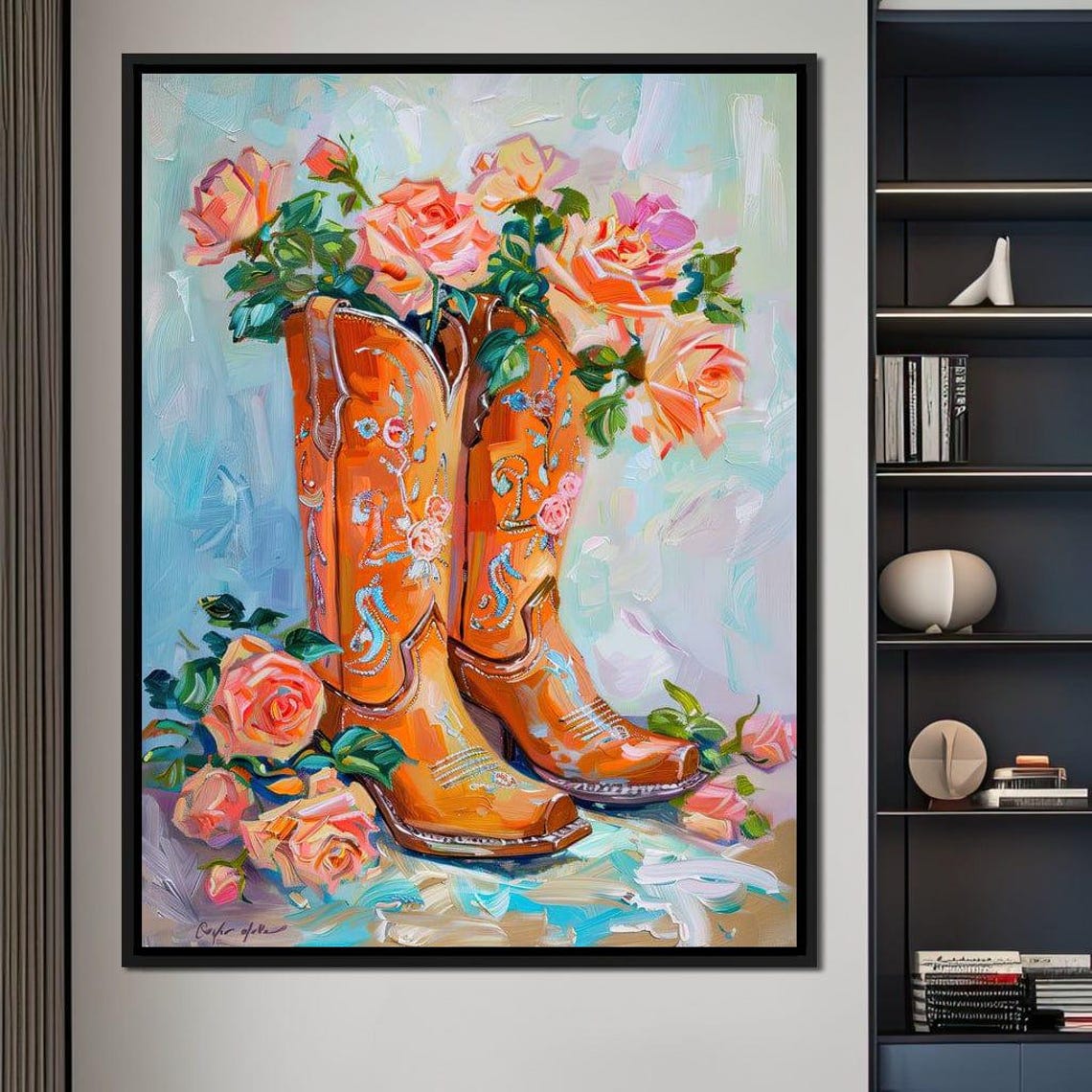 Orange Floral Cowboy Boots Roses Rustic Country Western Wall Poster - Image 3