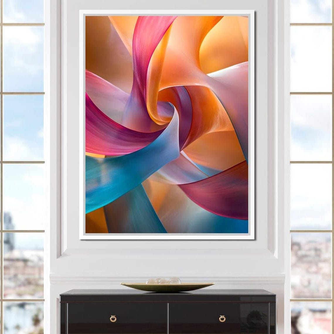 Flowing Pink Orange and Teal Silk Ribbons Modern Abstract Wall Poster - Image 2
