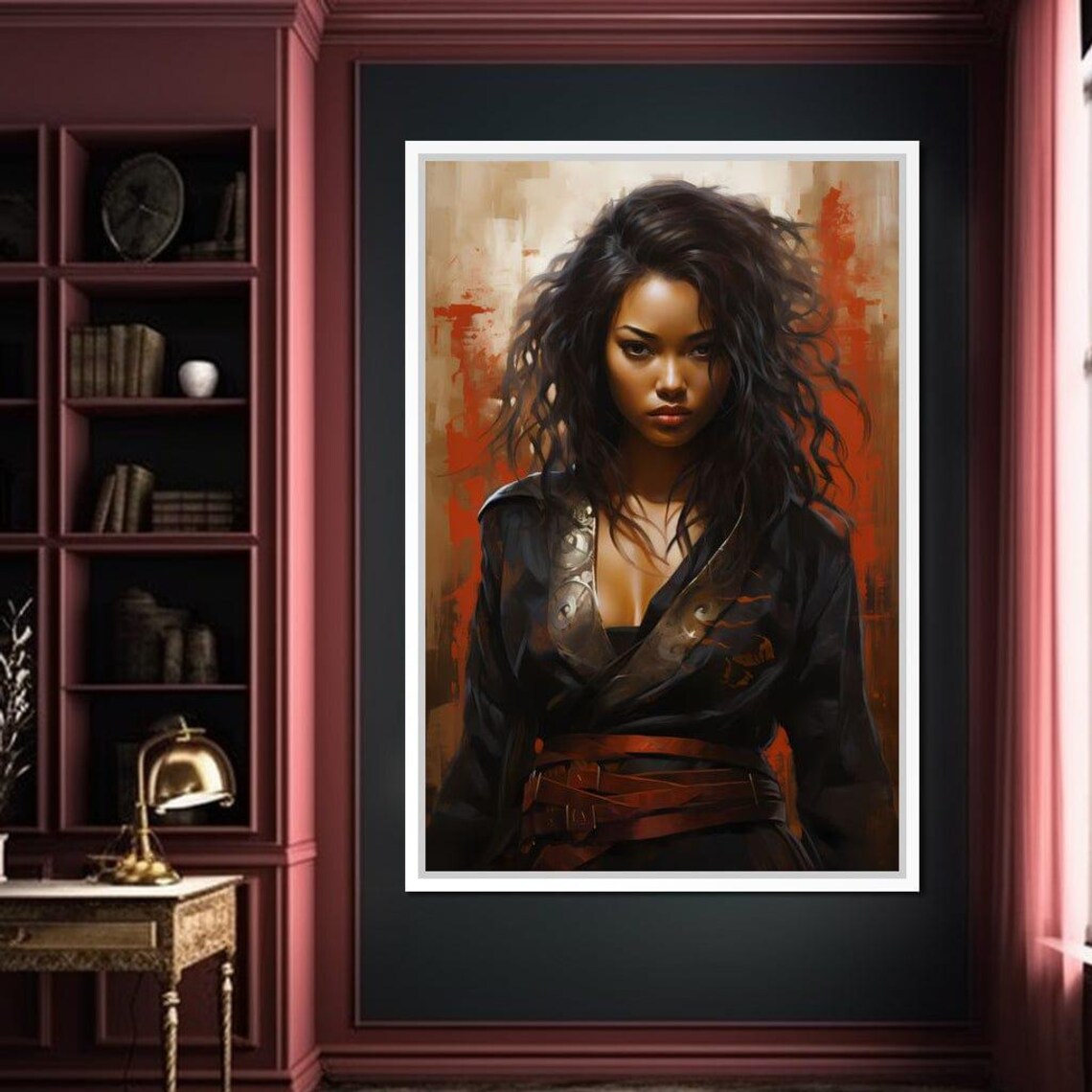 Kimono Woman Warrior Black Robe Red Obi Japanese Portrait Art Print - Image 3