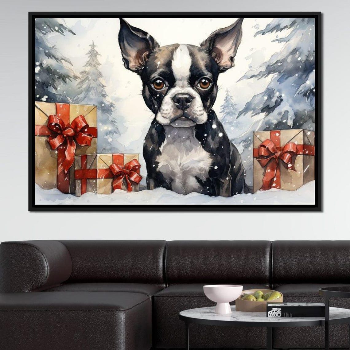 Boston Terrier Puppy Christmas Gifts Snowy Holiday Dog Wall Poster - Image 3