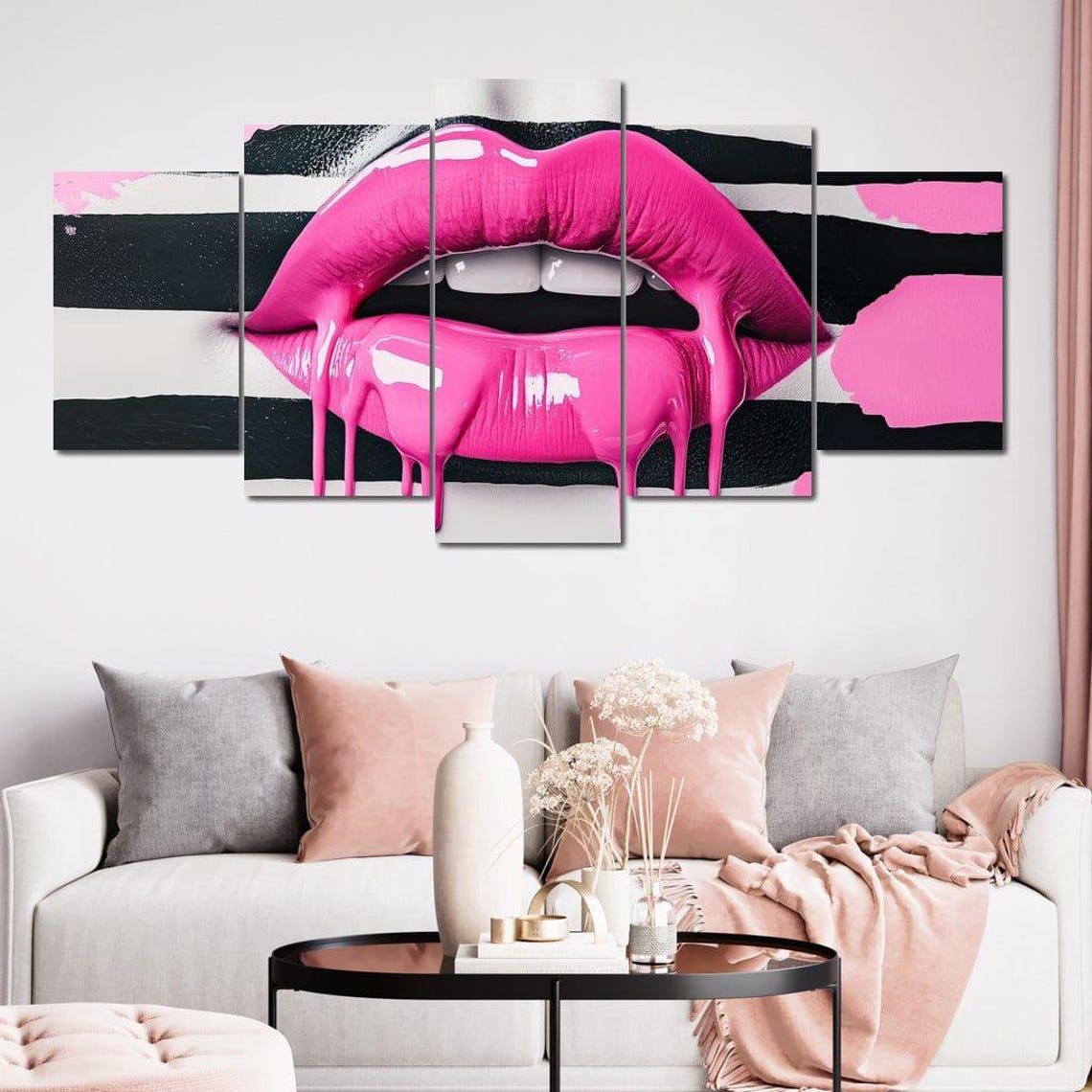 Hot Pink Dripping Lips Pop Art Bold Glamorous Modern Wall Art - Image 3