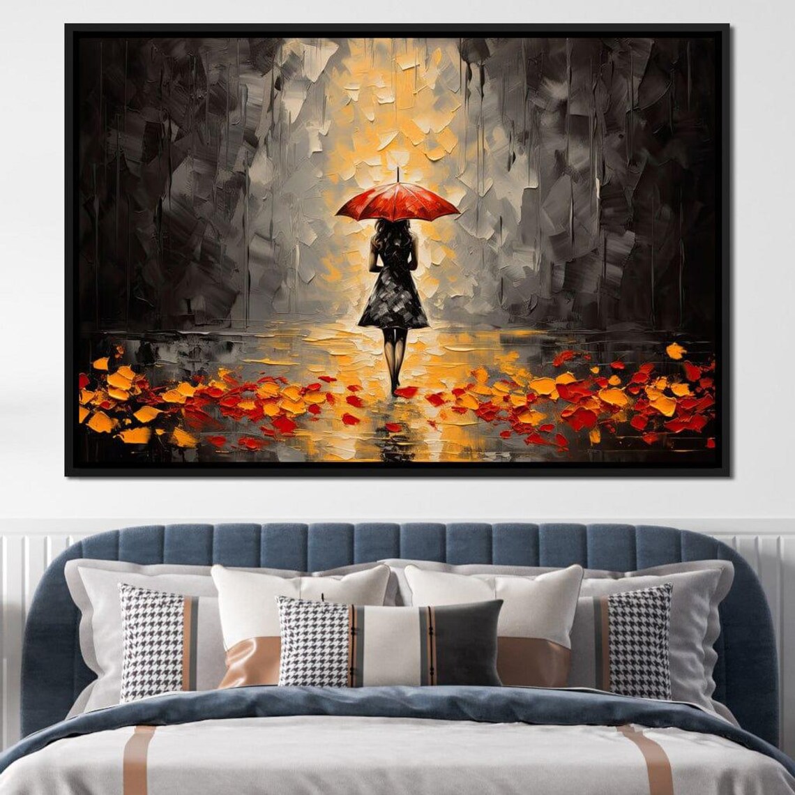 Autumn Rain Woman in Rain Art Print, Moody Fall Decor - Image 2
