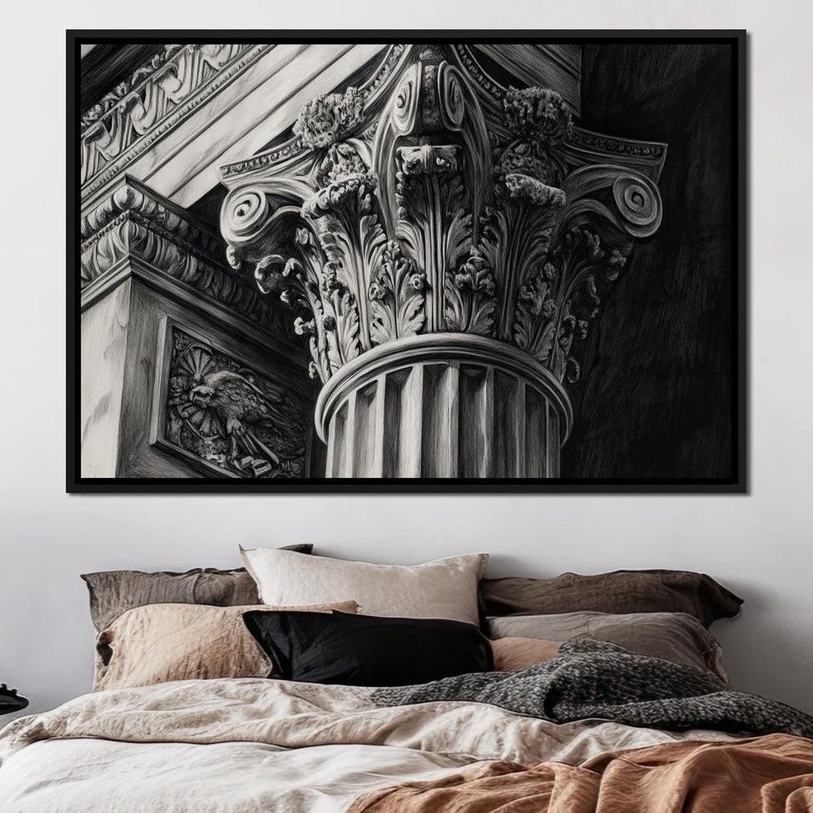 Ornate Corinthian Roman Column Black White Architecture Art Poster - Image 2