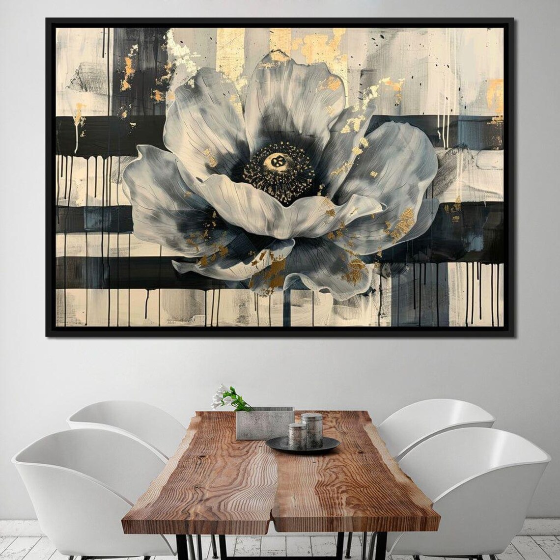 Abstract Black White and Gold Flower Acrylic Painting Wall Art
