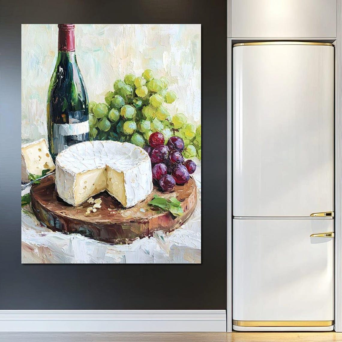 Wine Bottle Brie Cheese And Fresh Grapes Rustic Still Life Poster - Image 3