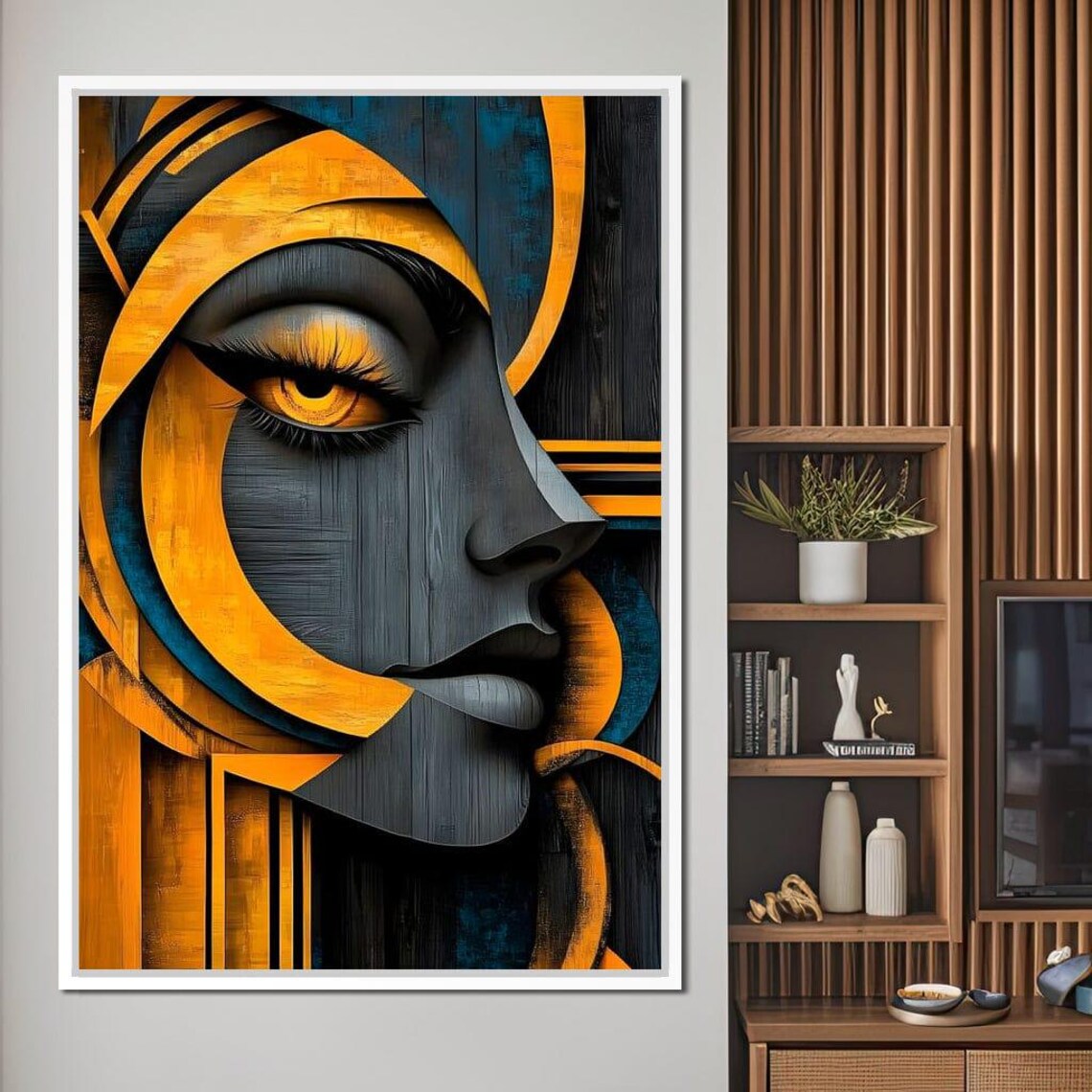 Abstract Golden Woman Profile Art Deco Black Gold Striking Eye Poster - Image 3