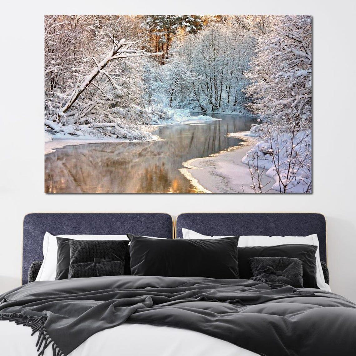 Snowy Winter River Forest Landscape Multi Panel Wall Art Poster - Image 4