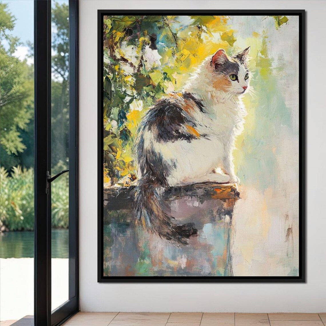 Calico Cat Sunlight Impressionist Painting Garden Sitting Feline Art Poster - Image 4