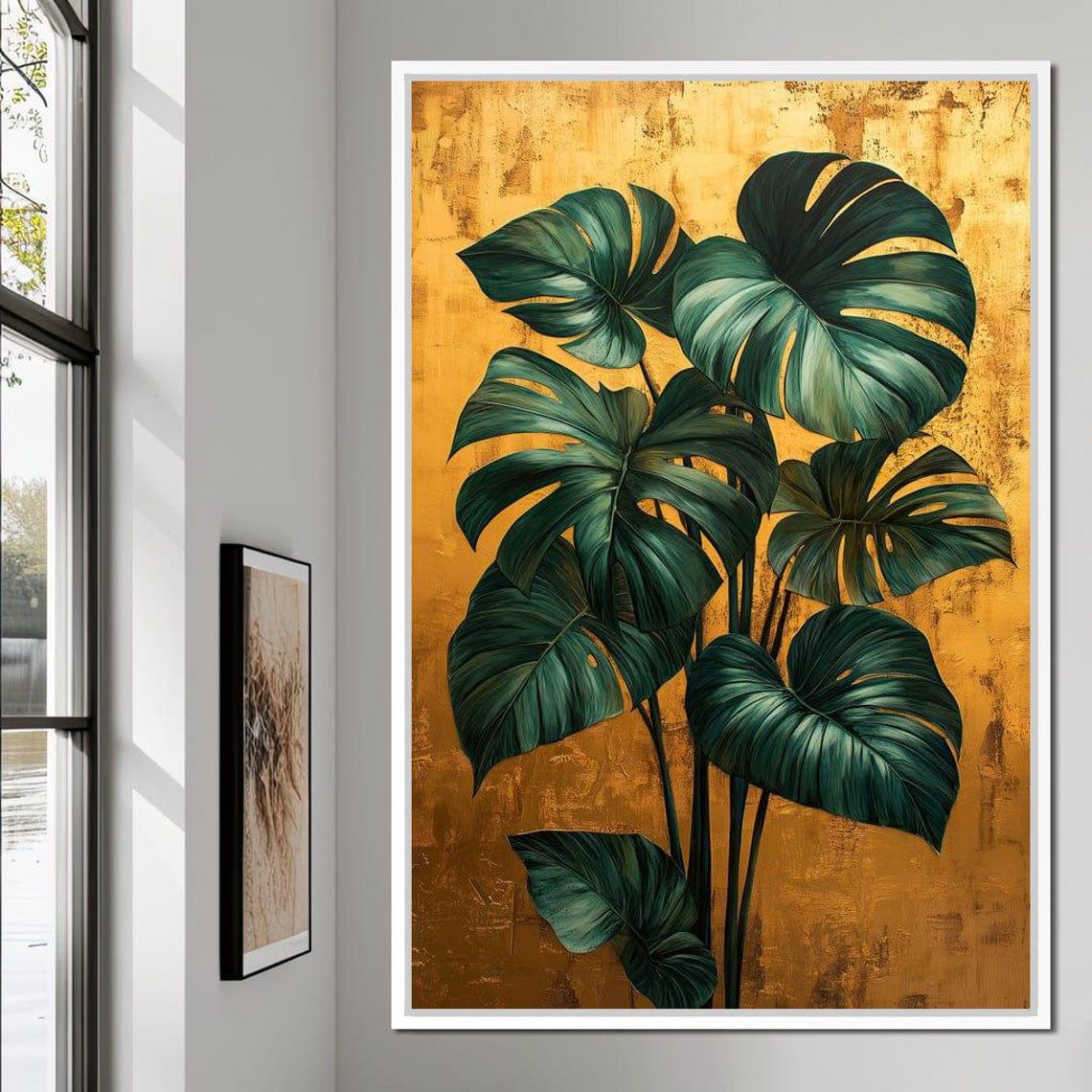 Monstera Leaves Gold Foil Texture Botanical Tropical Modern Poster - Image 3