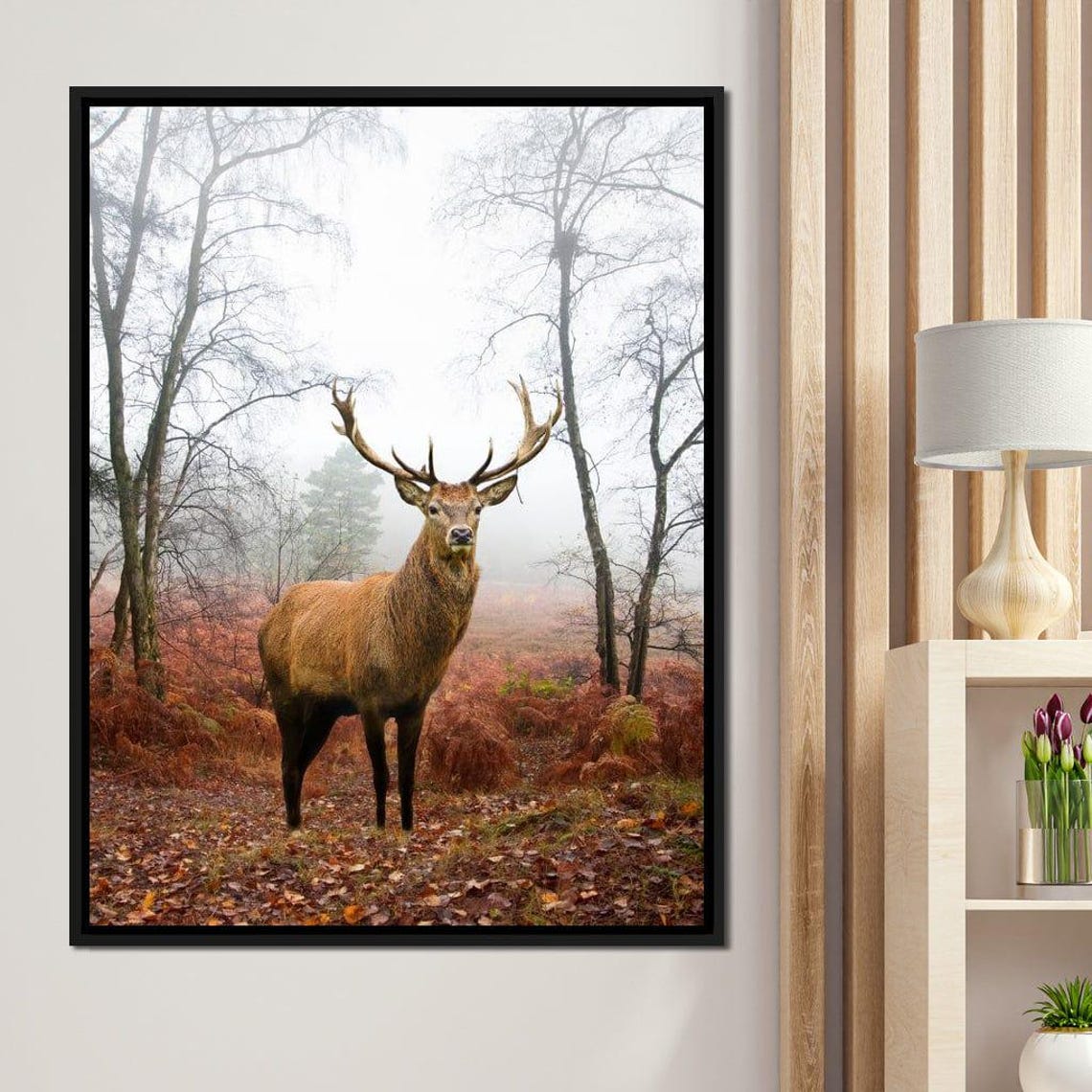 Majestic Red Deer Stag Misty Autumn Forest Wildlife Art Poster
