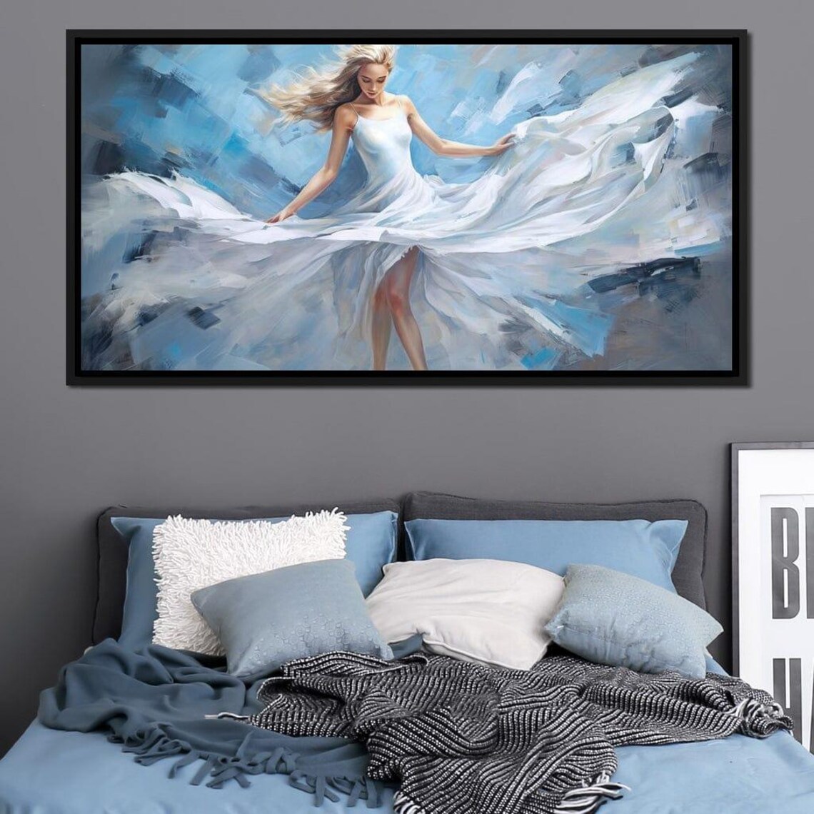 Blue Reverie Graceful Ballerina In White Dress Dreamy Dance Art Poster - Image 2