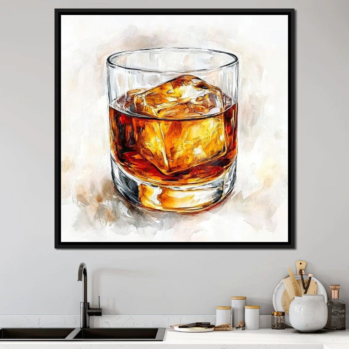 Whiskey Glass Watercolor On The Rocks Bourbon Bar Wall Art Print - Image 3