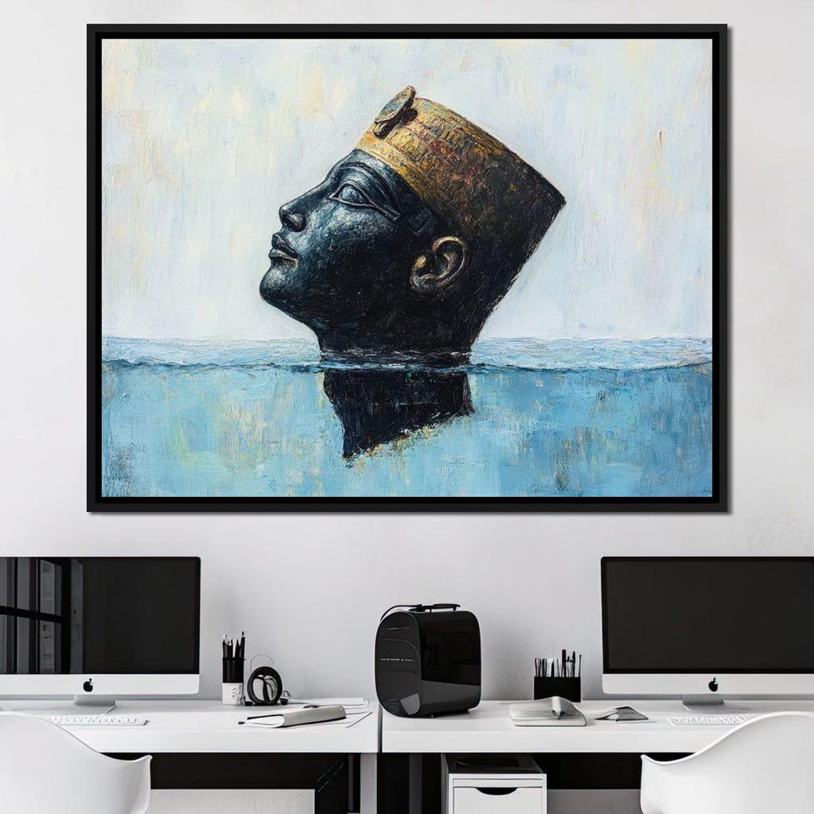 Egyptian Pharaoh Bust Emerging From Calm Water Minimalist Art Poster - Image 4