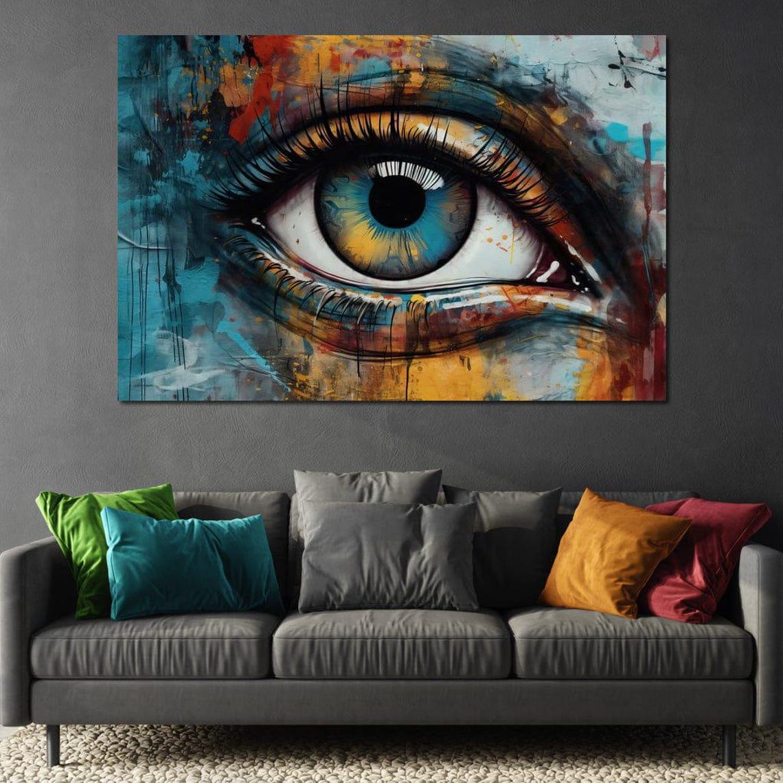 Tri Color Eye Graffiti 5 Panel Colorful Abstract Urban Wall Art - Image 2