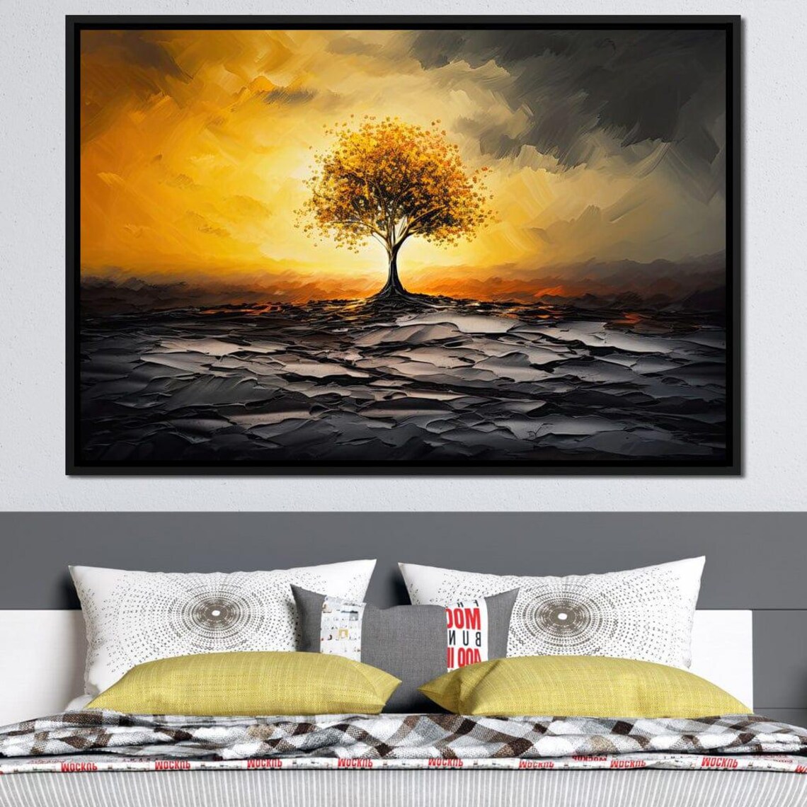 Amber Solitude In Twilight Tranquil Nature Wall Art Landscape Home Decor Sunset Colors Tree By Nichecanvas - Image 2