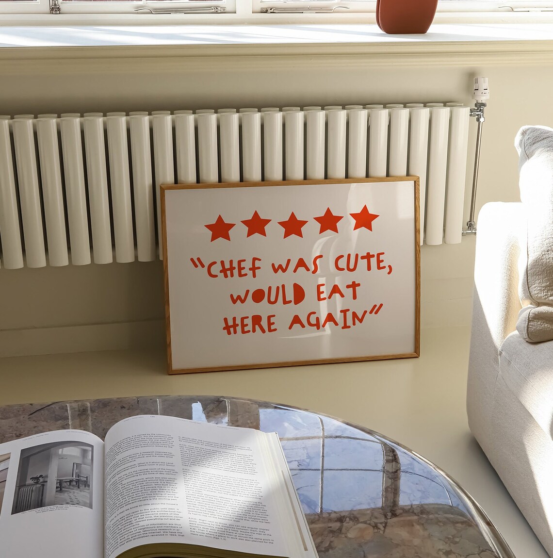 Review Chef Was Cute Would Eat Here Again Print Positive Poster Red Retro Style Wall Art Hand Drawn Typography Trendy Horizontal - Image 3