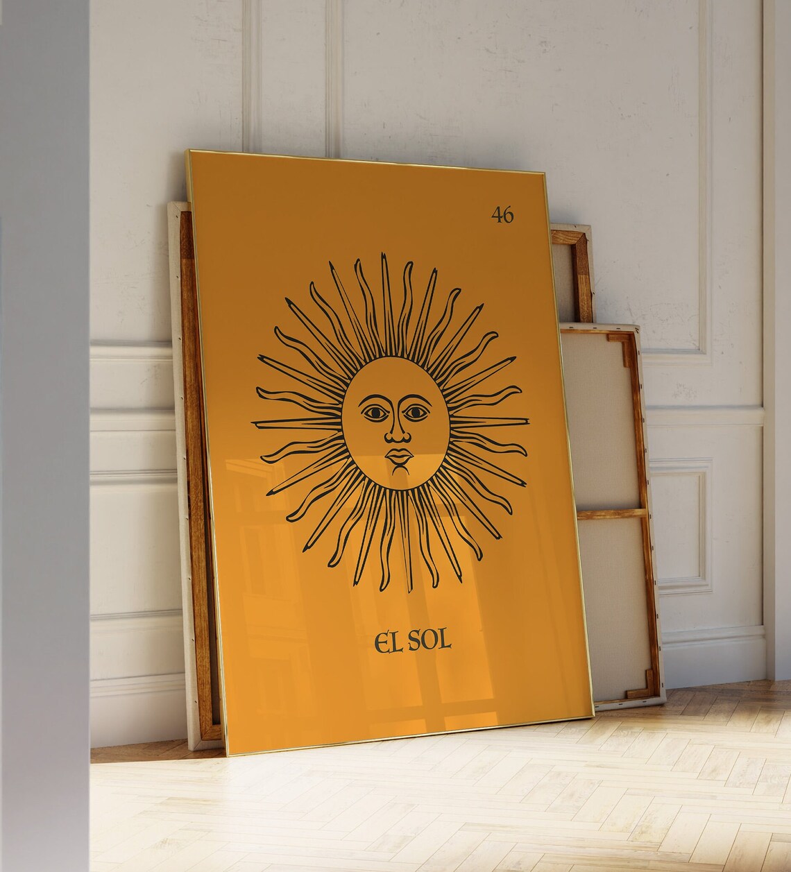 El Sol Mexican Loteria Sun Face Number 46 Mustard Yellow Poster - Image 3