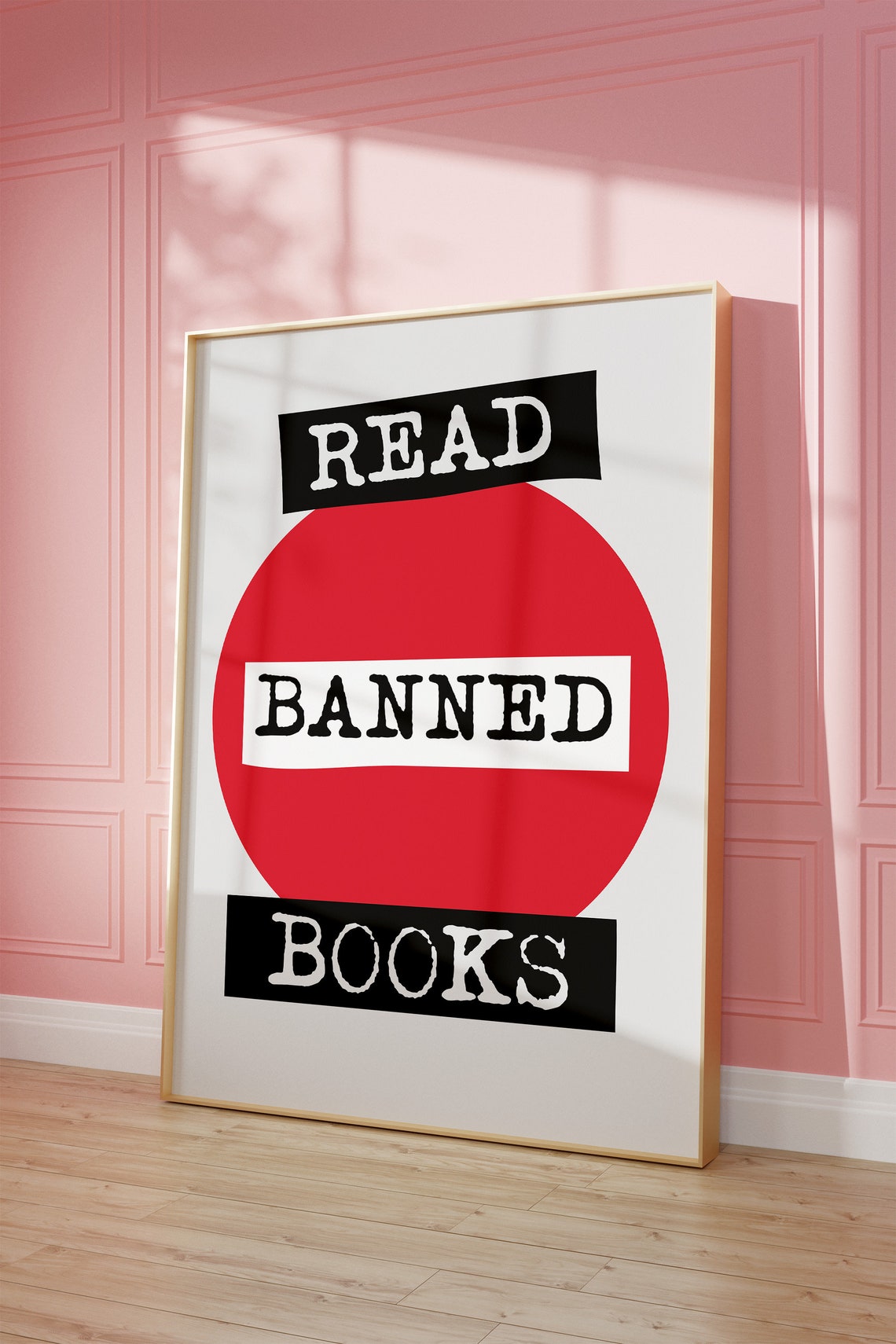 Read Banned Books Red Circle on White Statement Typography Poster - Image 2
