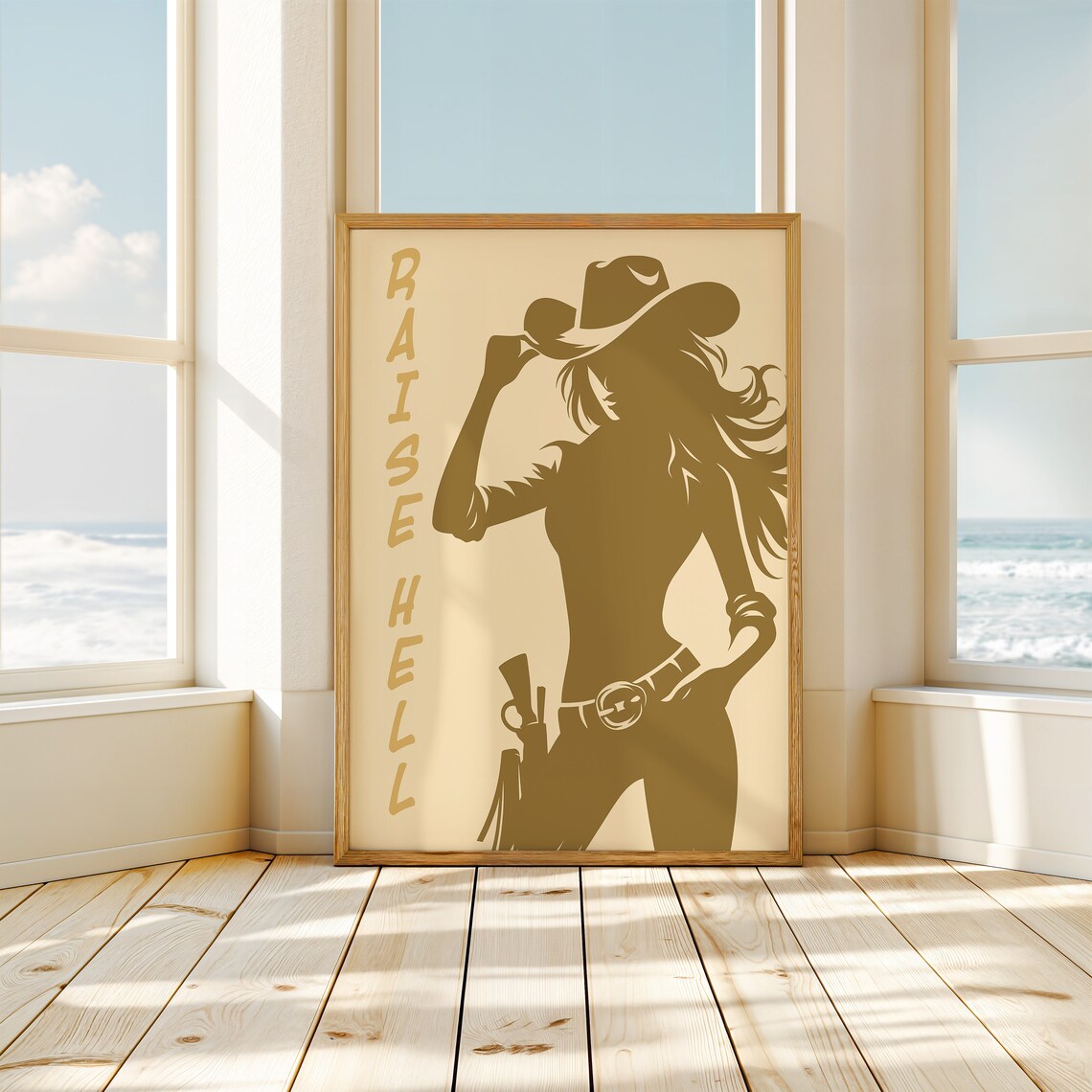 Raise Hell Cowgirl Silhouette Gold Vintage Western Art Poster - Image 3