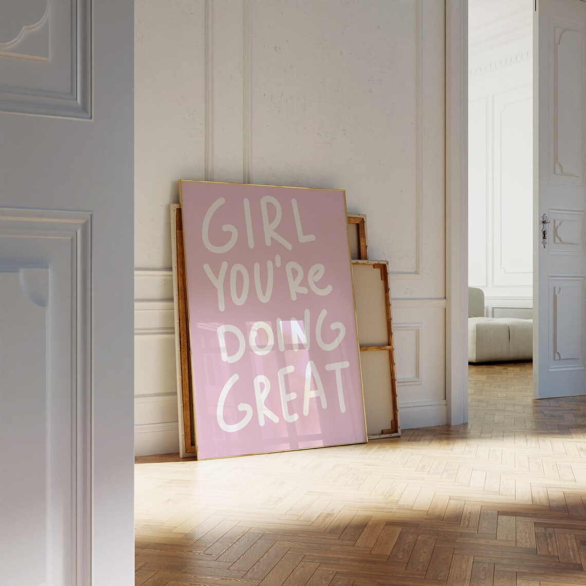 Girl You're Doing Great Handwritten Encouraging Quote Blush Pink Wall Art - Image 3