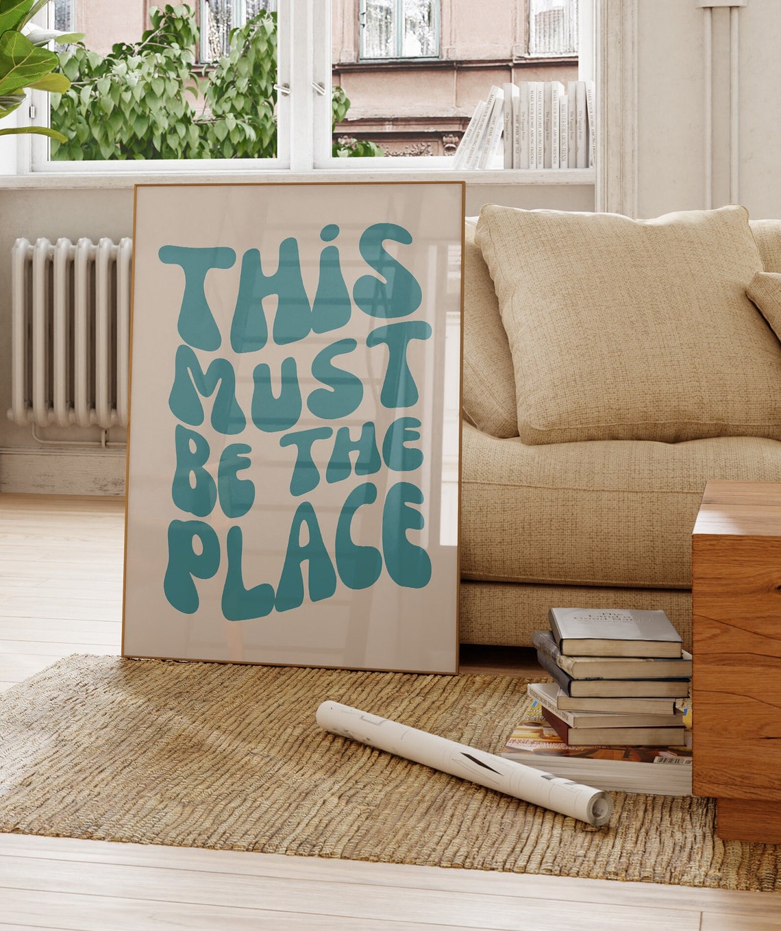 This Must Be The Place Teal Retro Bubble Lettering Quote Wall Art - Image 3