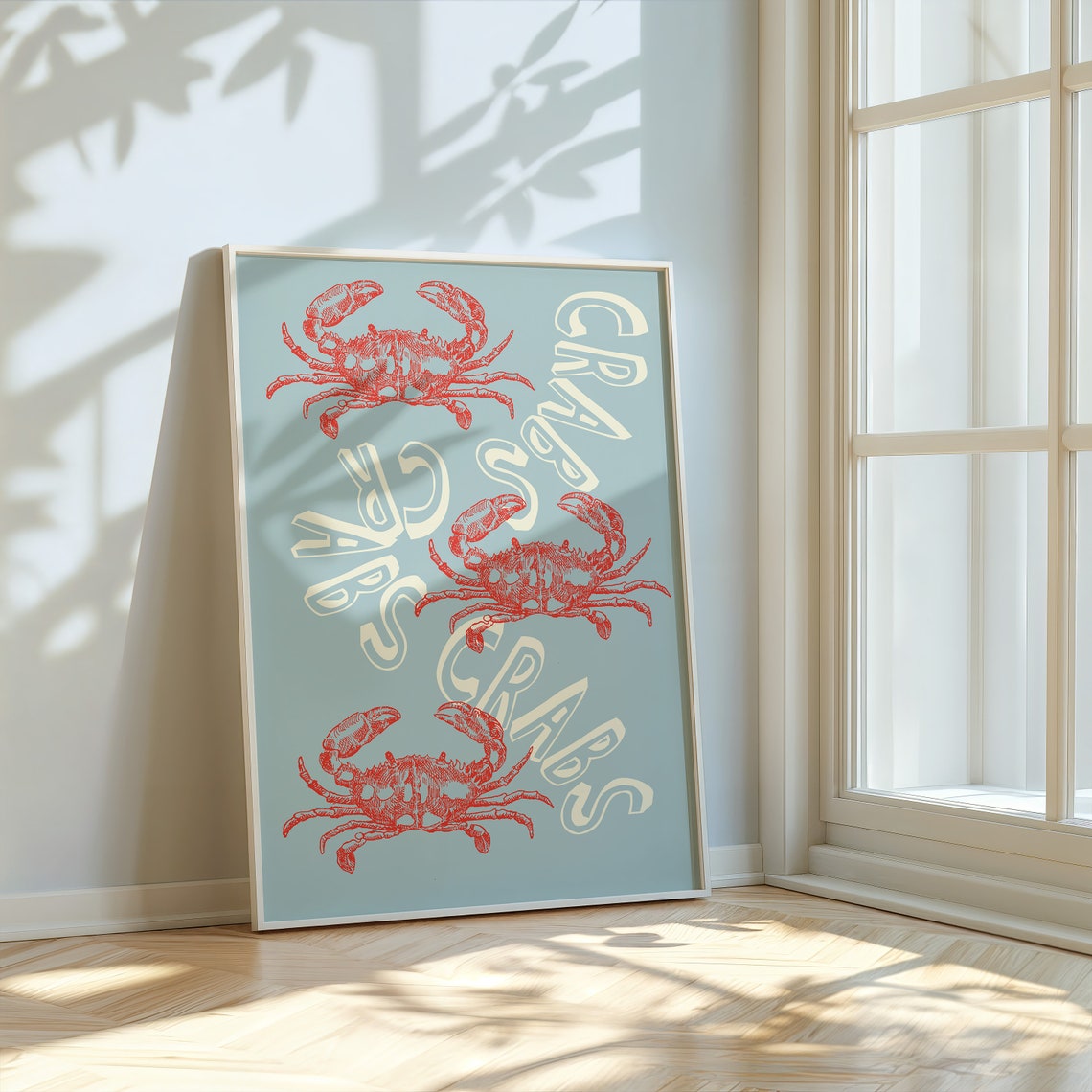 Red Crab Trio Blue Background Bold Crab Pattern Kitchen Poster - Image 2