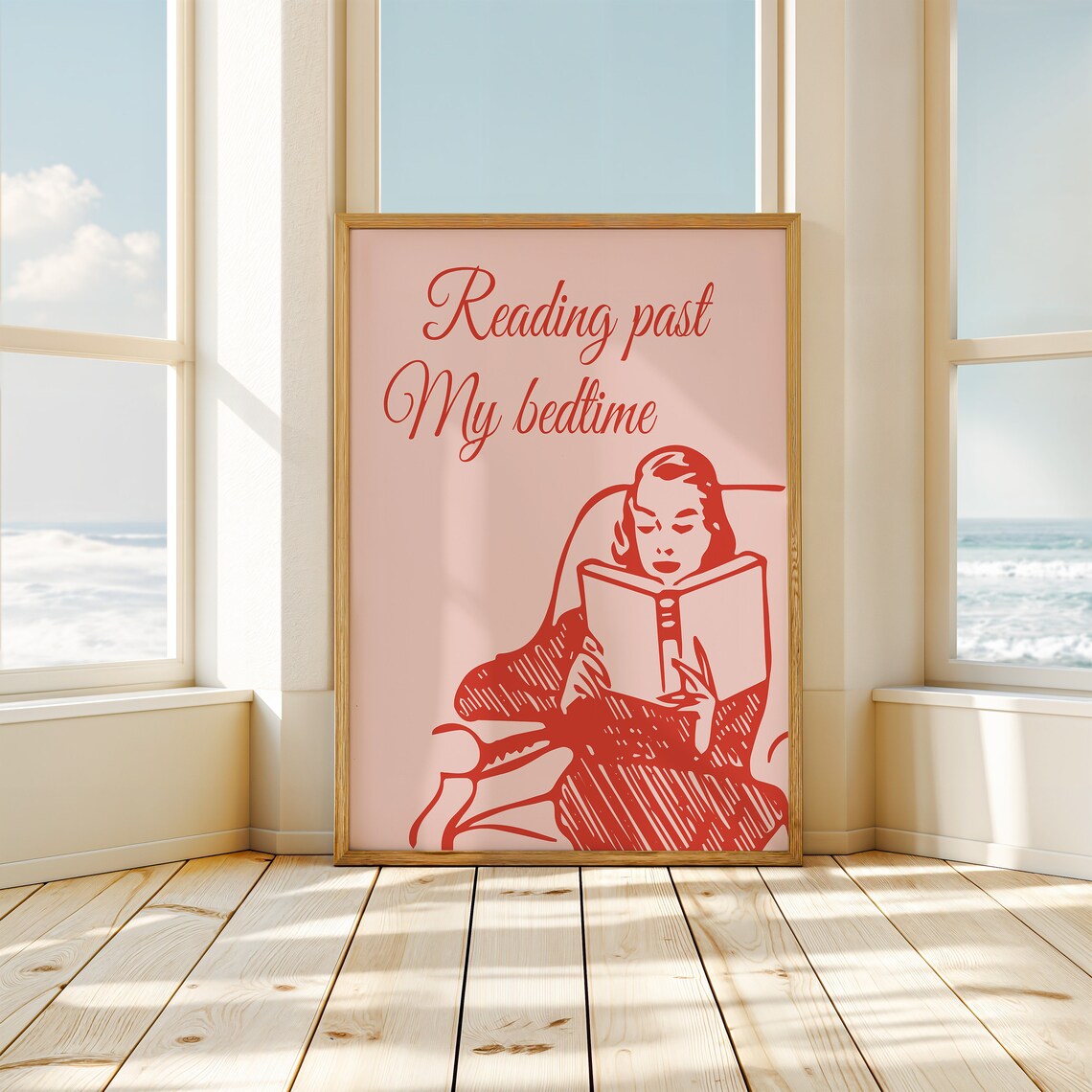 Reading Past My Bedtime Red Retro Woman Reading Chair Poster - Image 3