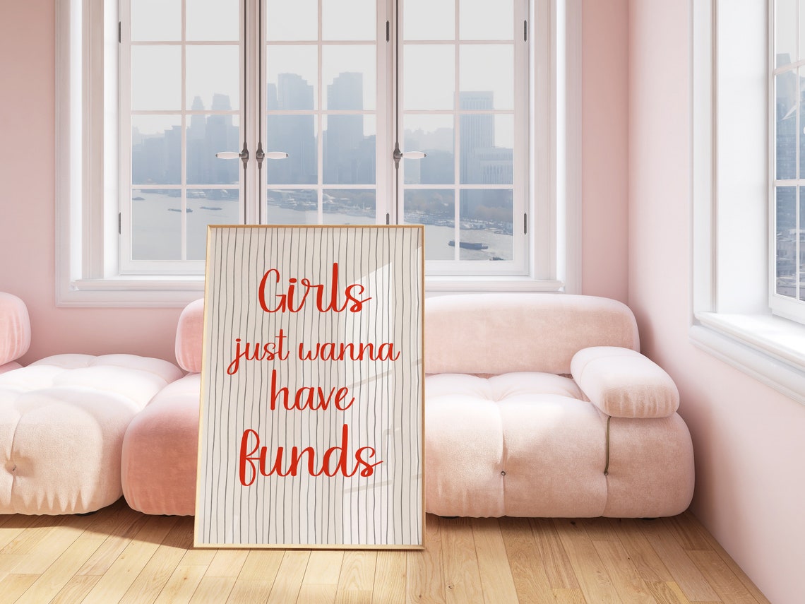 Girls Just Wanna Have Funds Red Script Typography Bedroom Poster - Image 3