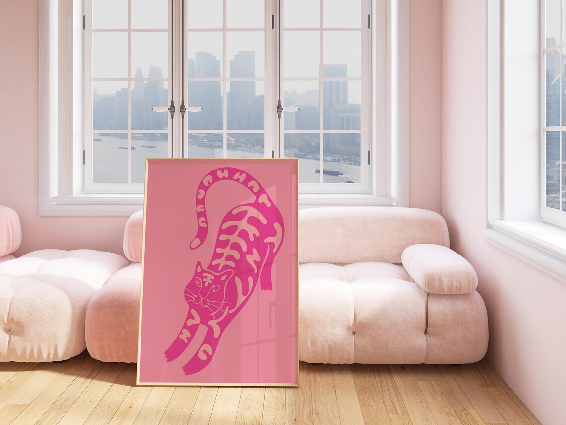Pink Stretching Tiger Bold Magenta Maximalist Dopamine Art Poster - Image 3