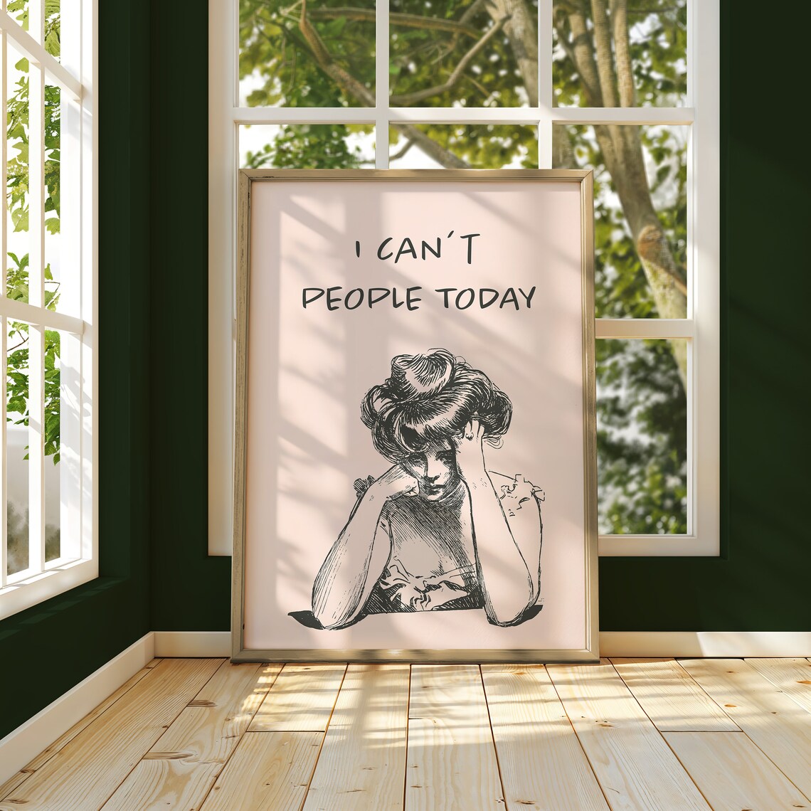 I Can't People Today Vintage Woman Sketch Cream Funny Quote Poster - Image 3