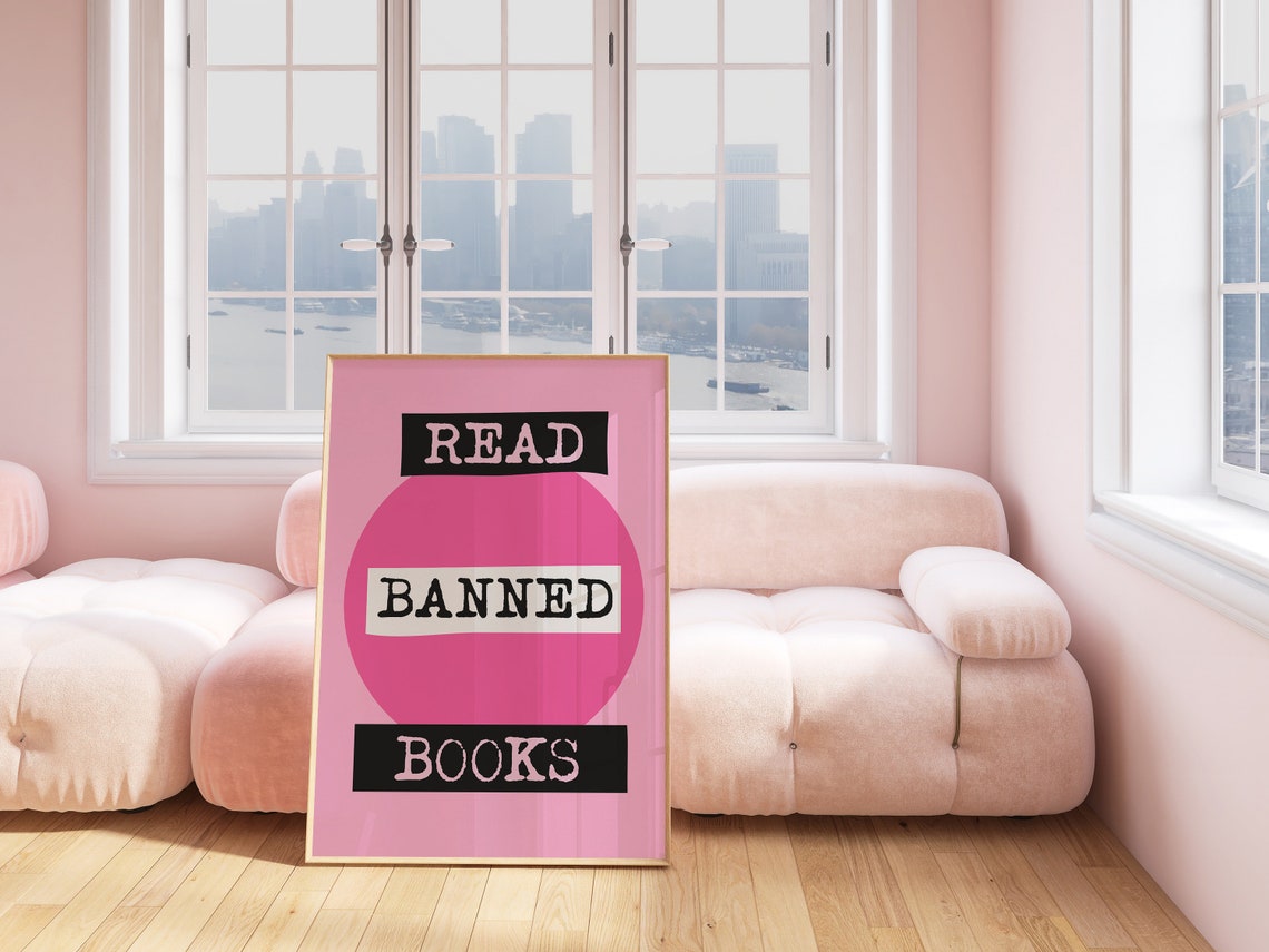 Read Banned Books Pink Ransom Note Typography Poster for Readers - Image 2