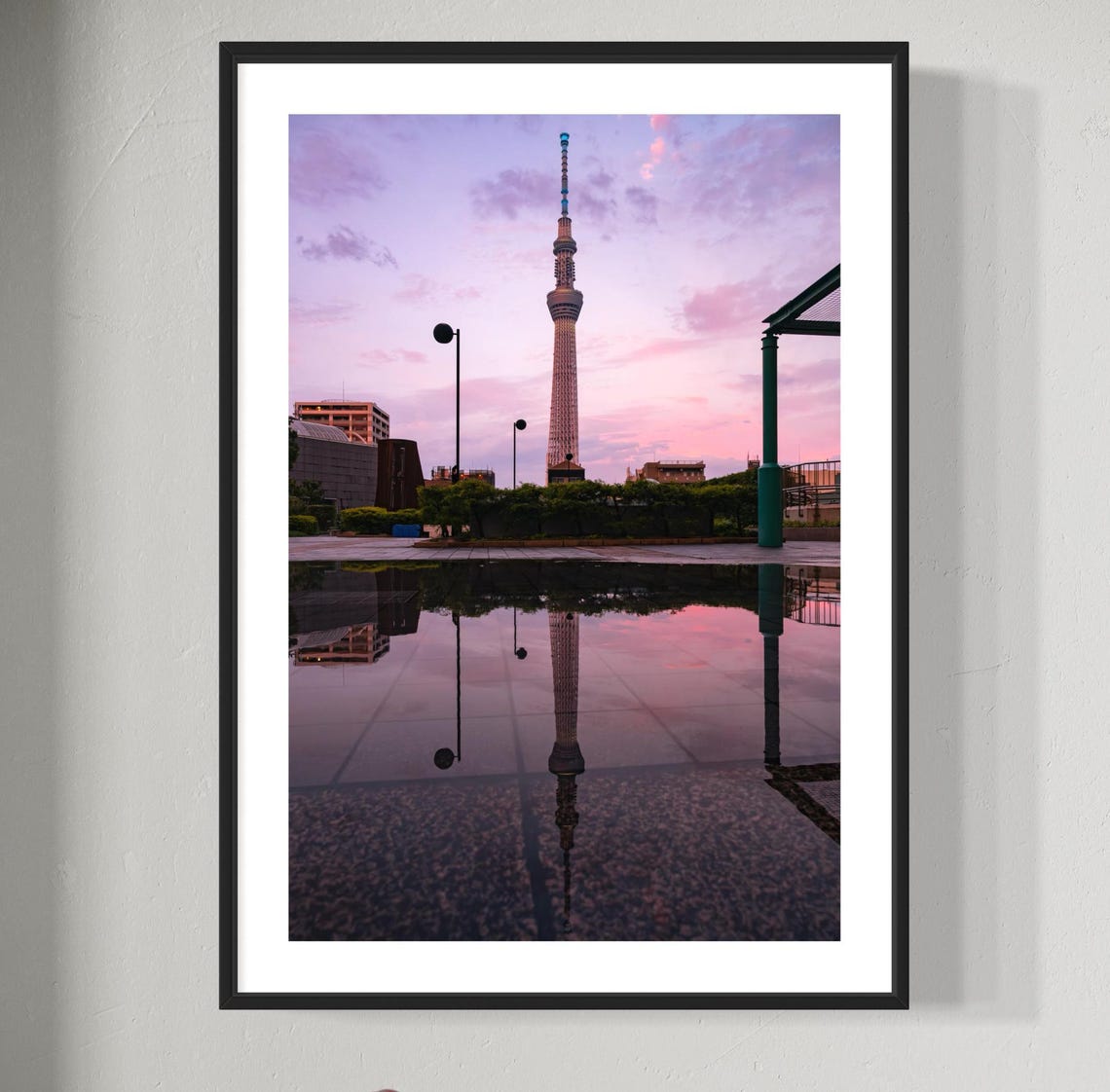 Tokyo Skytree Sunset Reflection Pink Sky Japan Travel Photo Poster