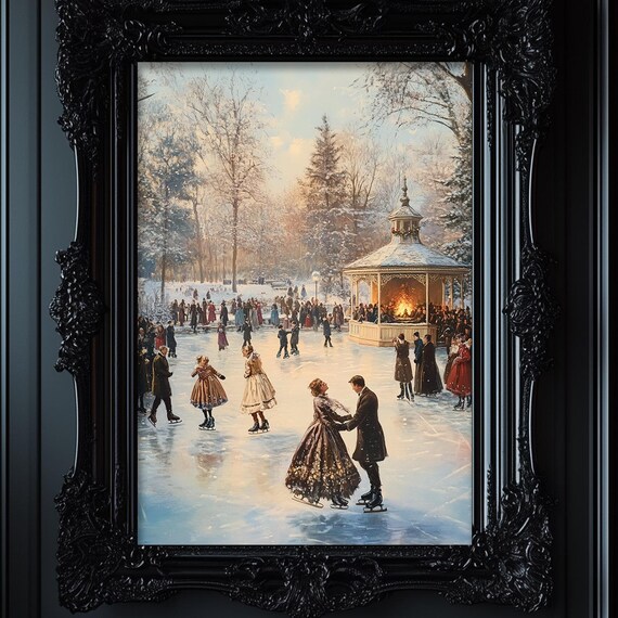 Victorian Skating Rink, Vintage Christmas Art Print