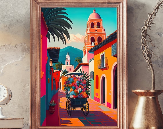 Mexico Illustration Poster Mexican Home Decor Posters Colorful Artwork Modern Art Mexico Travel Art Mexico Art Print Mexico Wall Art
