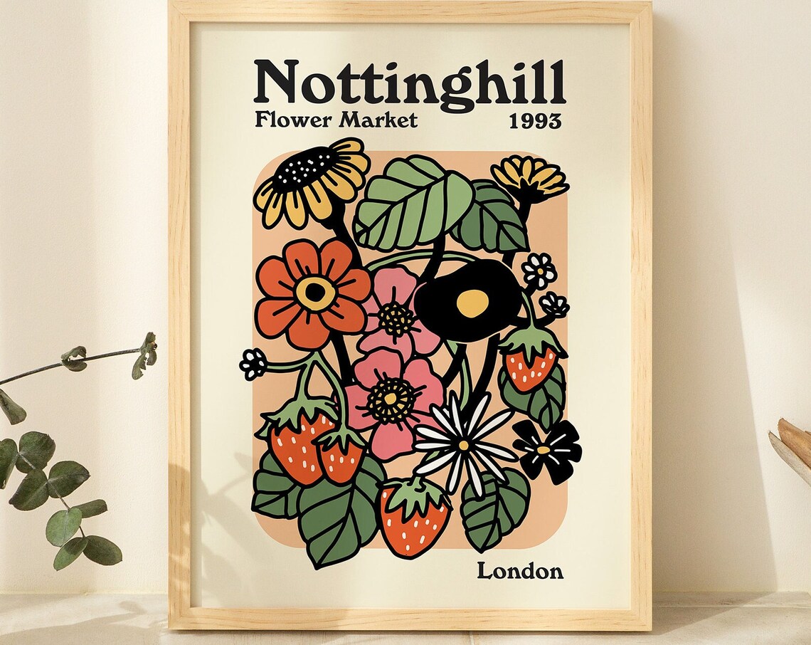 Nottinghill Flower Market 1993 London Retro Botanical Floral Poster