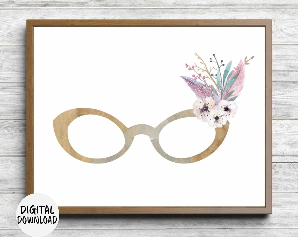 Watercolor Eyeglasses Floral Sprig Quirky Optometrist Office Poster