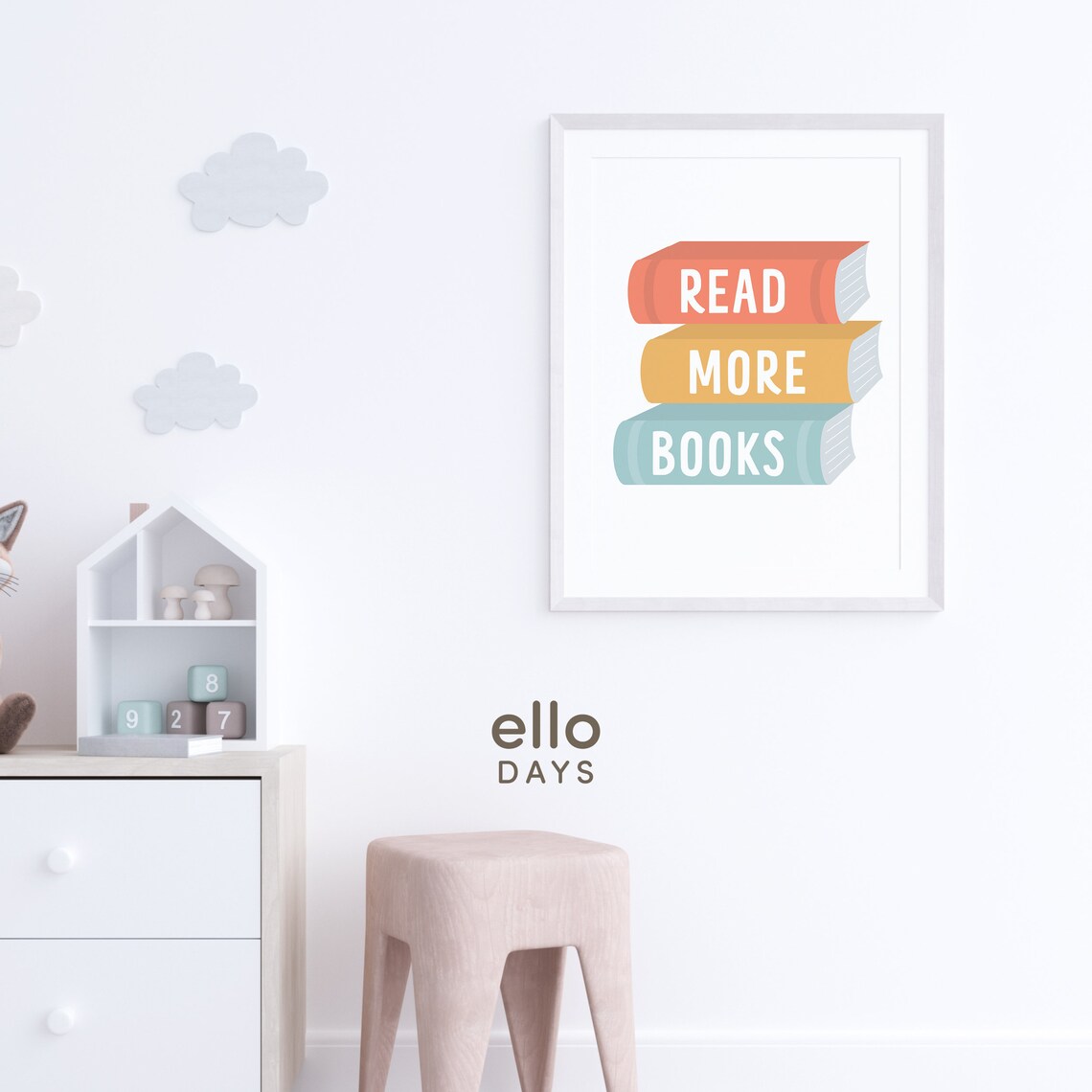 Read More Books On Coral Stack Of Books Reading Nook Kids Poster - Image 3