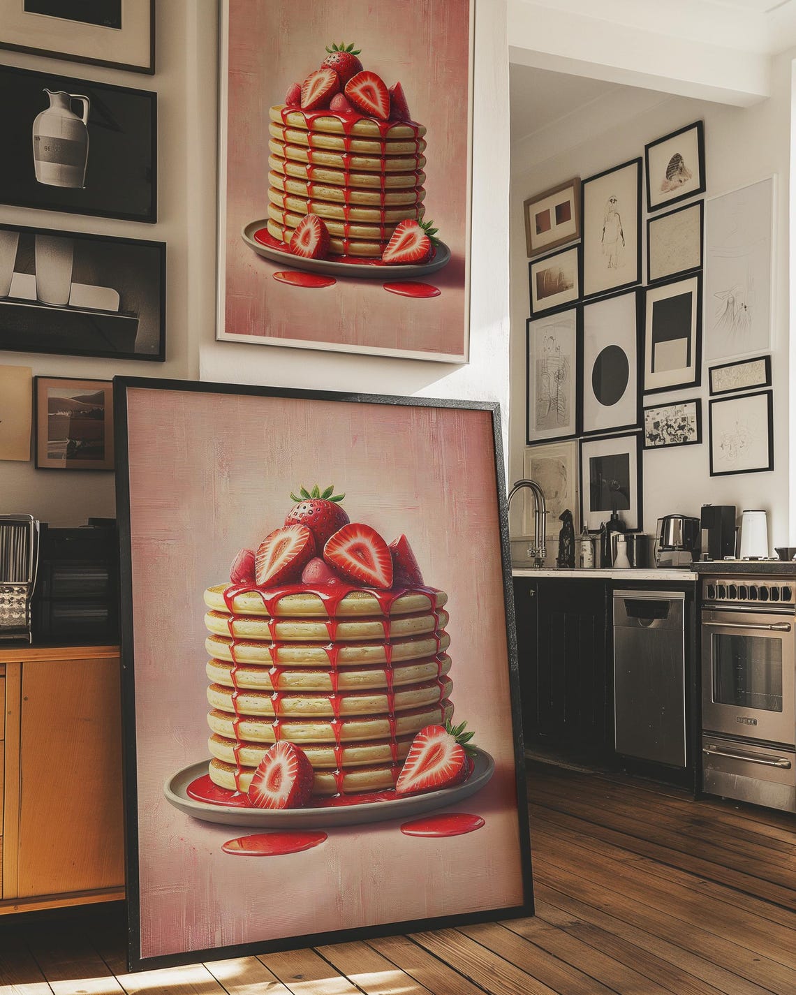 Strawberry Pancake Stack Breakfast Food Painting Kitchen Art Print - Image 4