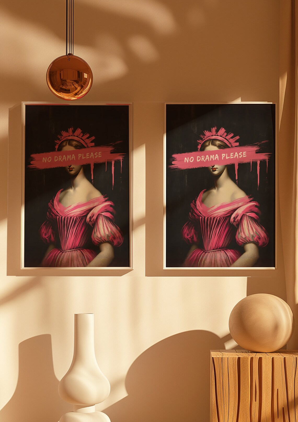 No Drama Please Pink Painted Vintage Queen Portrait Art Poster - Image 2