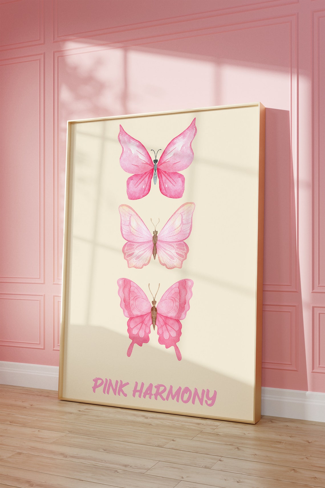 Pink Harmony Three Pink Butterflies Watercolor Trendy Wall Art - Image 4