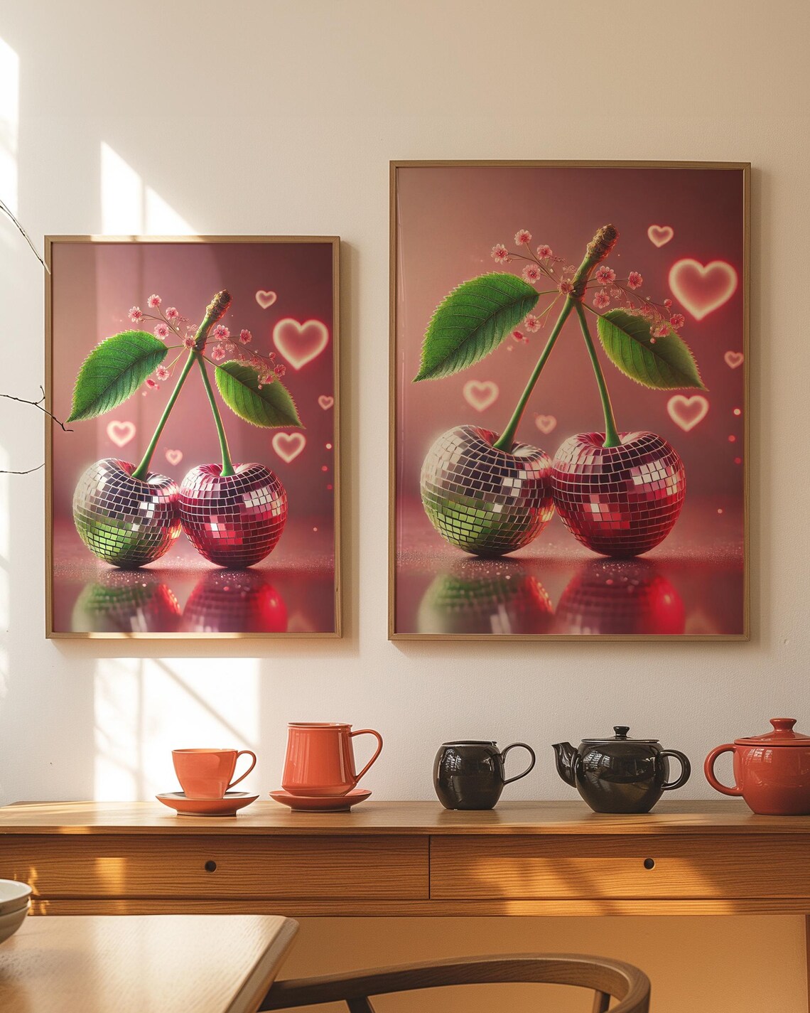 Disco Ball Cherry Retro Wall Art Print - Image 3