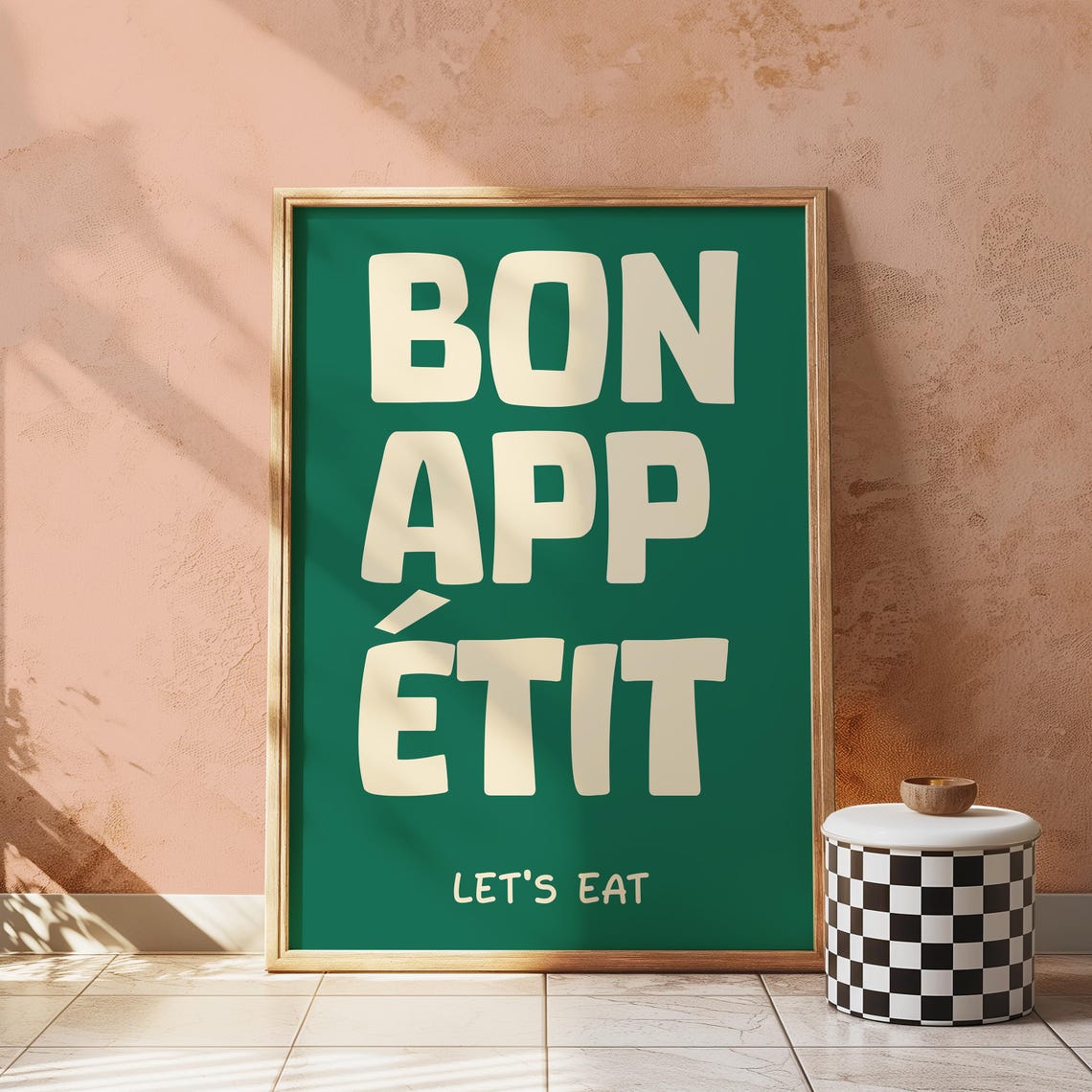 Bon Appetit Lets Eat Emerald Green Retro Kitchen Typography Poster - Image 2