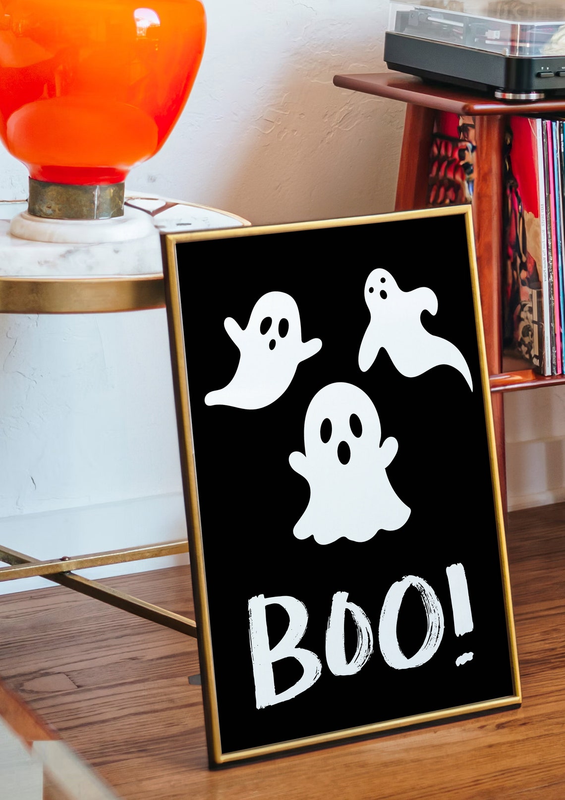 Cute White Ghosts Boo Black Background Retro Halloween Party Poster - Image 4
