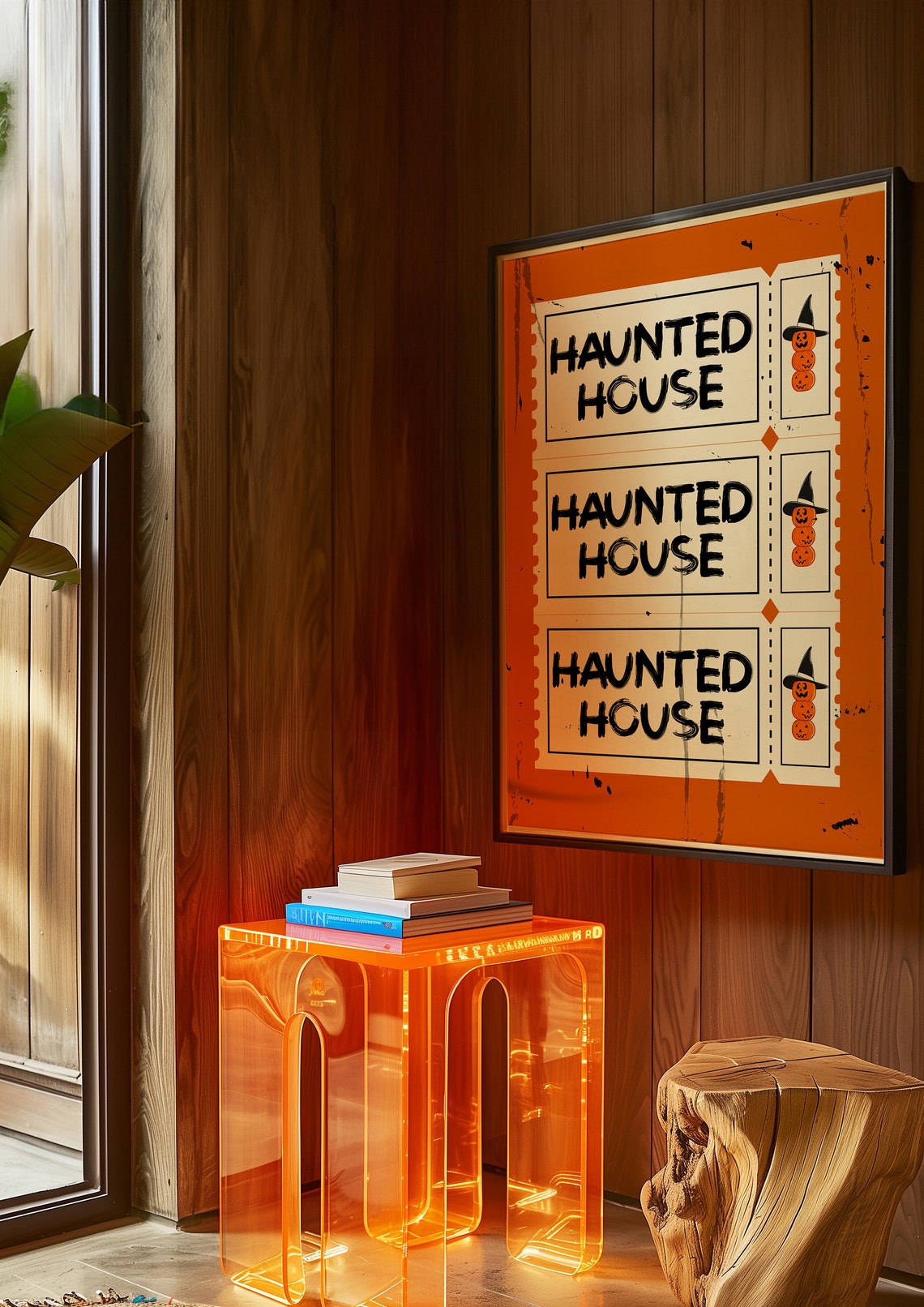 Haunted House Orange Ticket Halloween Vintage Spooky Wall Print - Image 4