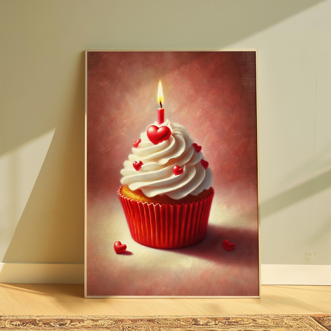 Valentine Cupcake with Candle Painterly Heart Dessert Poster - Image 3
