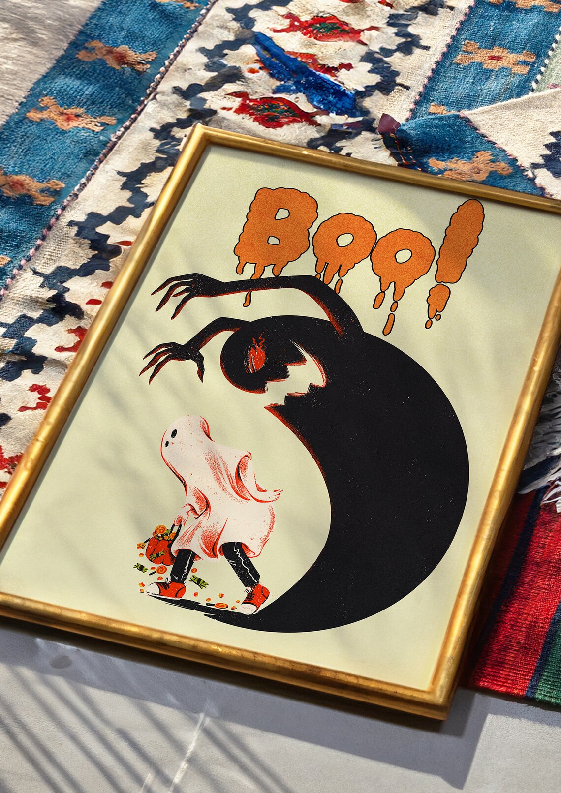 Boo Vintage Orange Ghost Retro Halloween Spooky Night Art Poster - Image 2