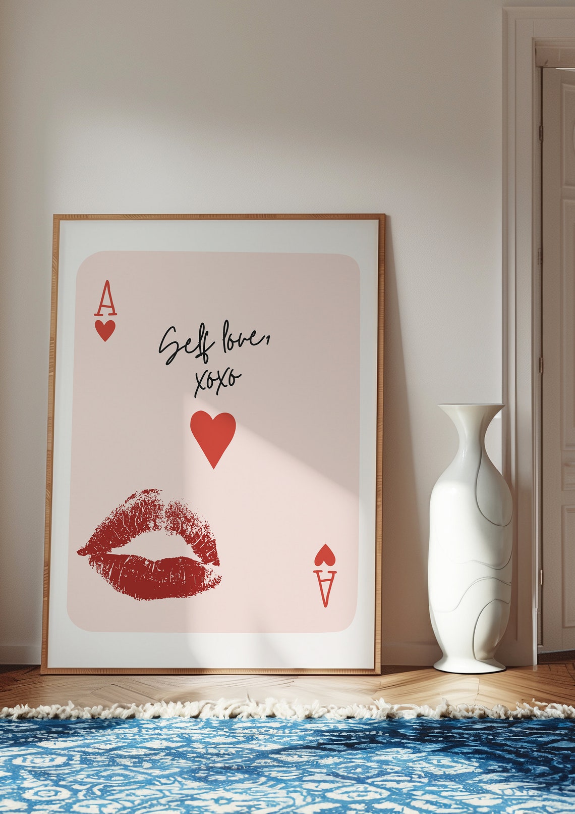 Trendy Ace Of Hearts Print Self Love Poster Pink Trendy Wall Art Playing Card Poster Apartment Aesthetic Preppy Wall Art Love Wall Art - Image 2