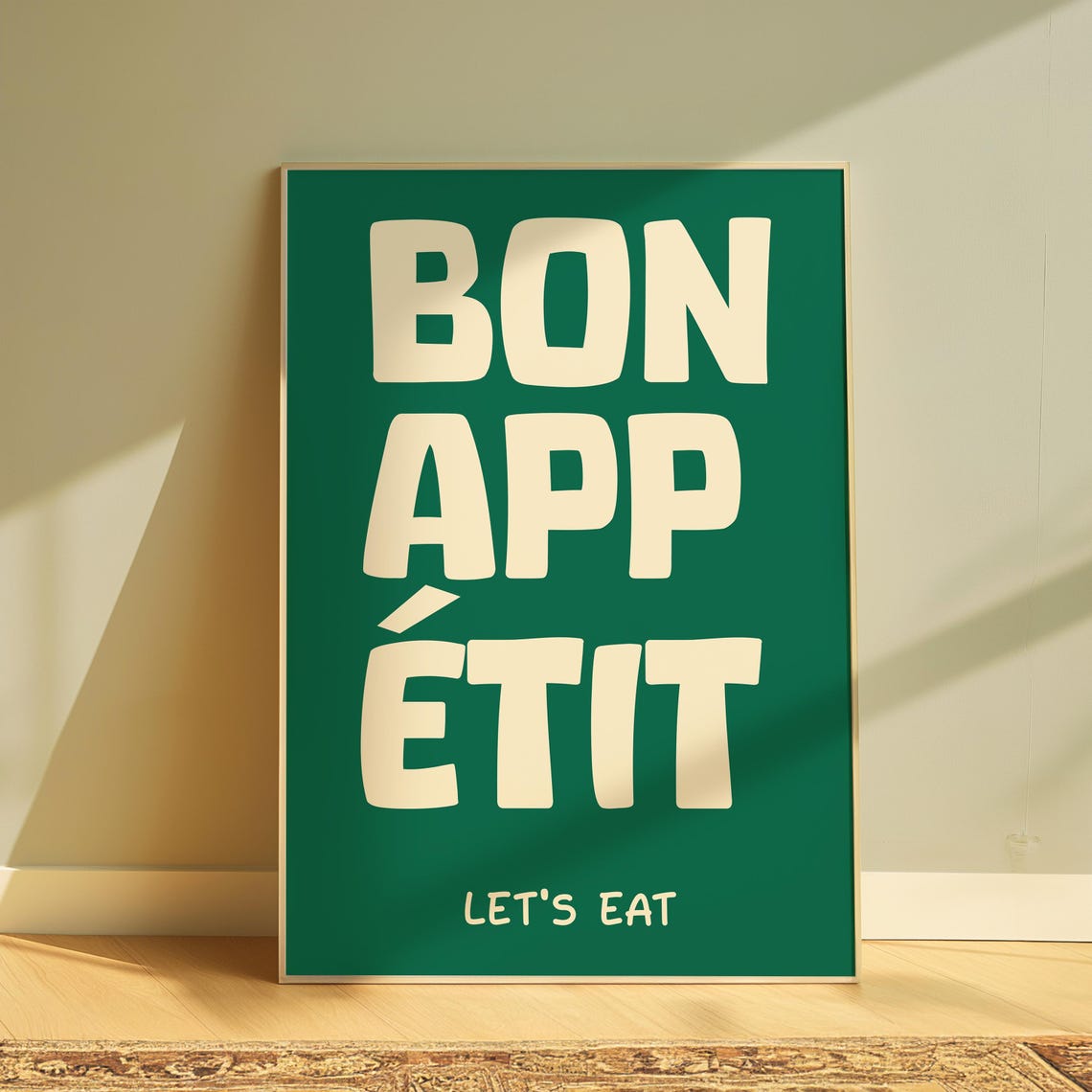 Bon Appetit Lets Eat Emerald Green Retro Kitchen Typography Poster - Image 3