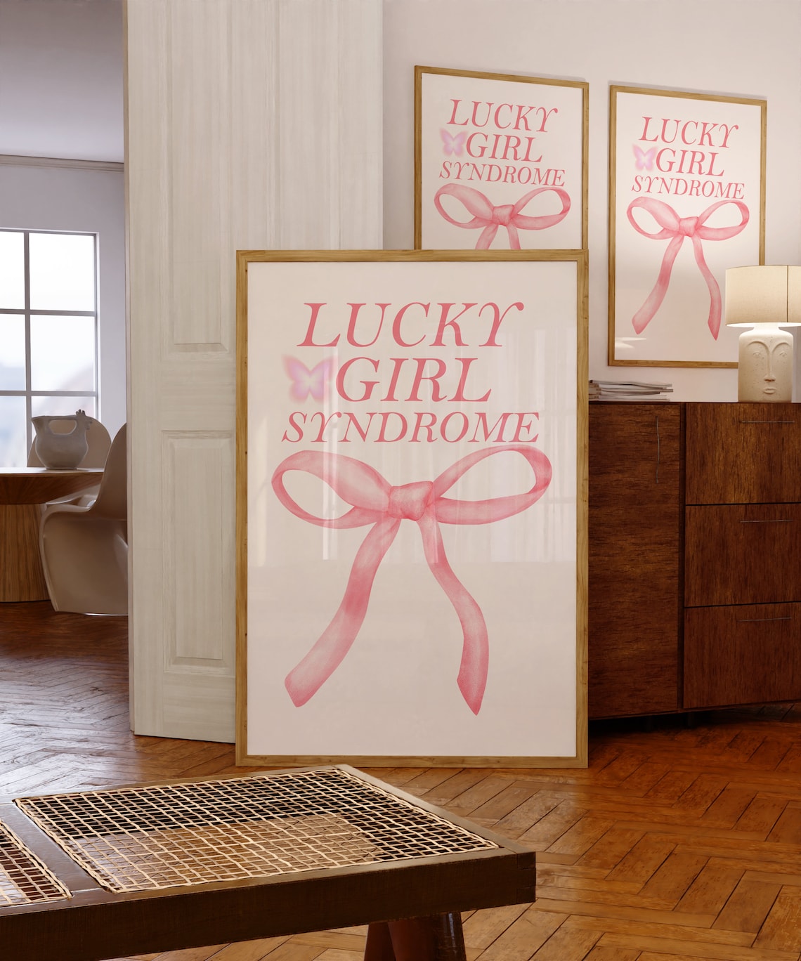 Lucky Girl Syndrome Pink Coquette Bow Butterfly Aesthetic Wall Art - Image 4