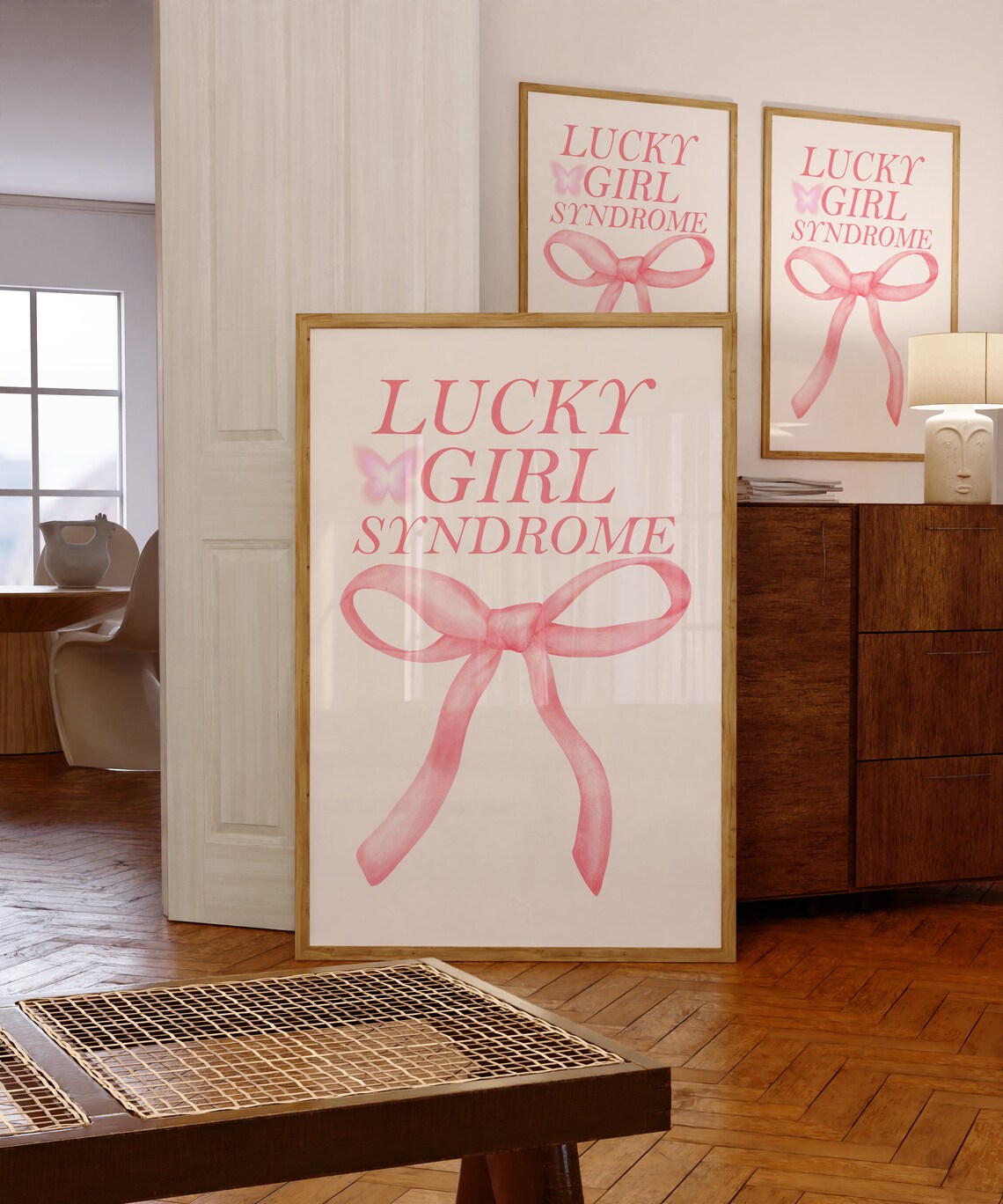Lucky Girl Syndrome Print Pink Floral Bow Poster Trendy Wall Art Pastel Pink Print Aesthetic Room Decor Preppy Poster Printable Art - Image 4